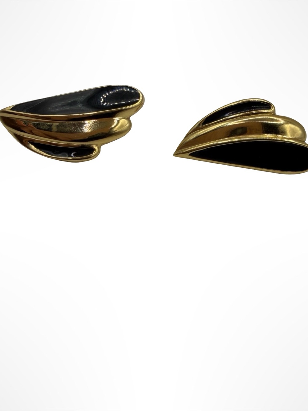 Trifari Gold and Black Abstract Heart Drop Earrings